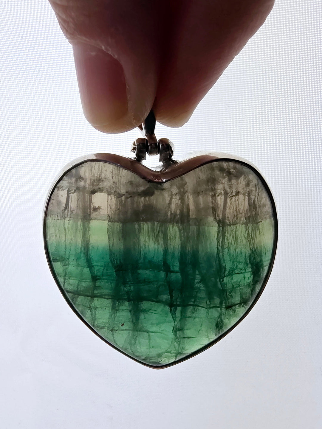 Rainbow Fluorite Heart Silver Pendant