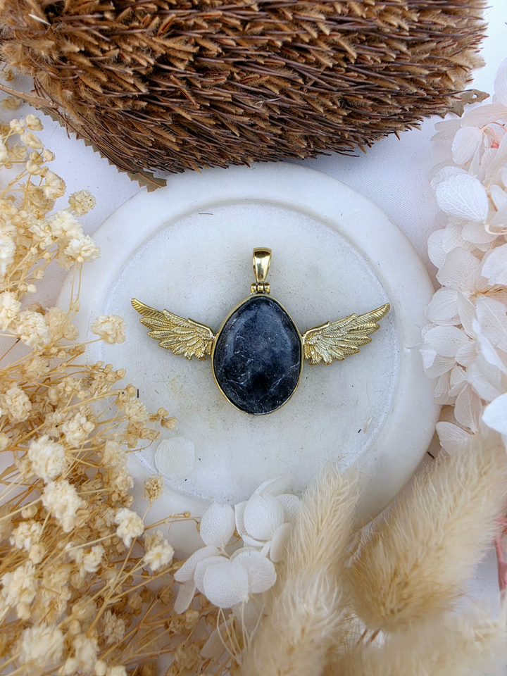 Iolite Anahata Brass Pendant