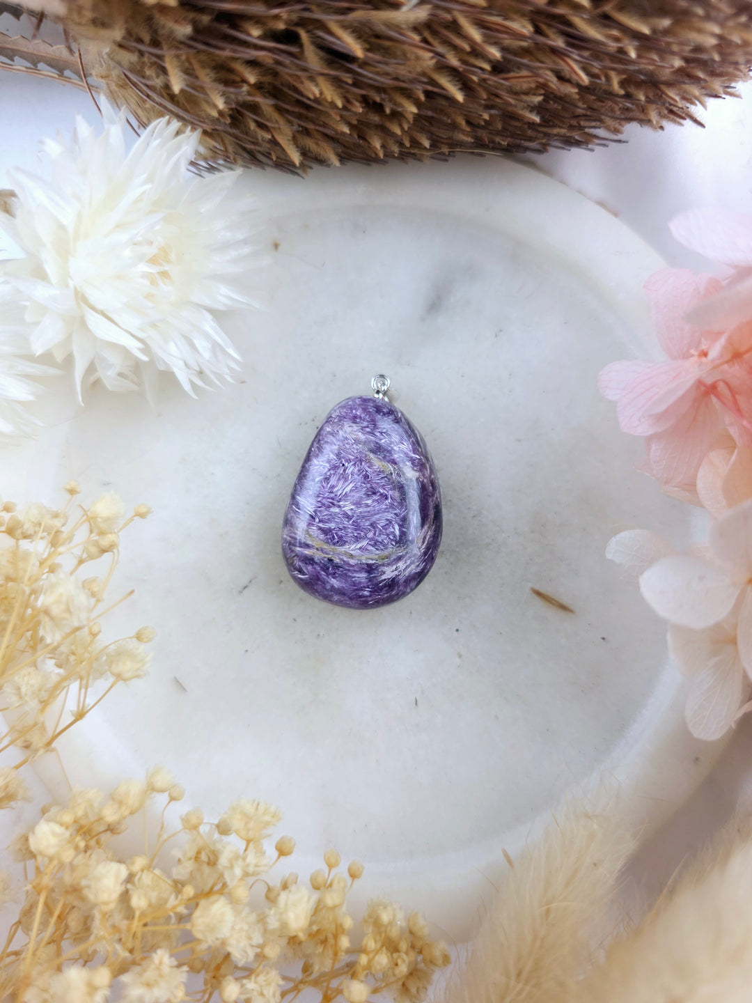 Charoite Tumbled Silver Pendant