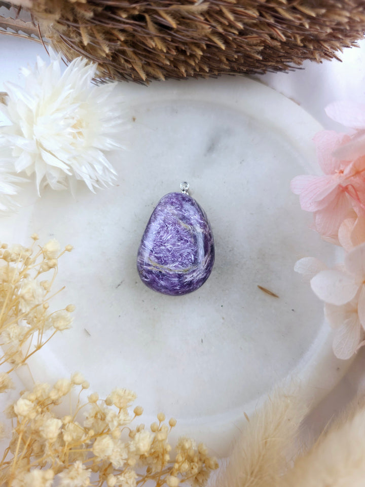 Charoite Tumbled Silver Pendant