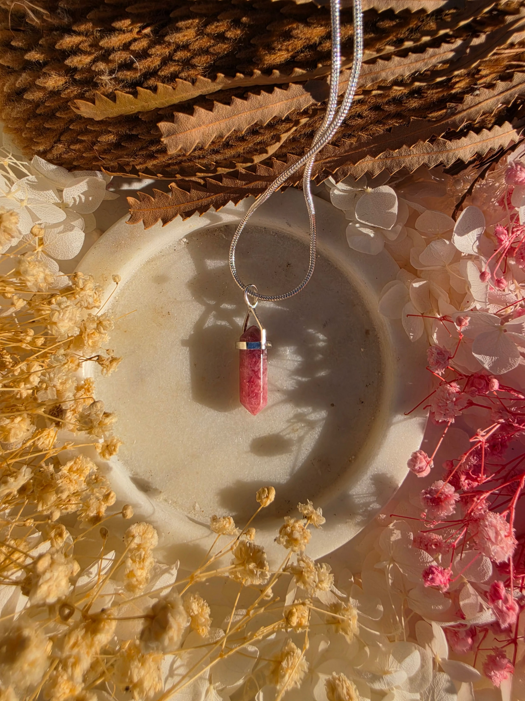 Rhodochrosite Alignment Silver Pendant