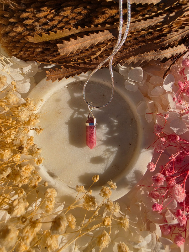 Rhodochrosite Alignment Silver Pendant