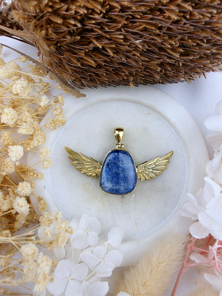 Blue Kyanite Anahata Brass Pendant
