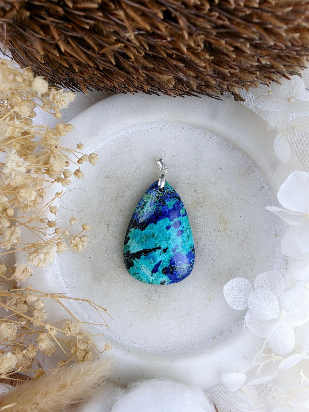 Azurite Chrysocolla Silver Pendant