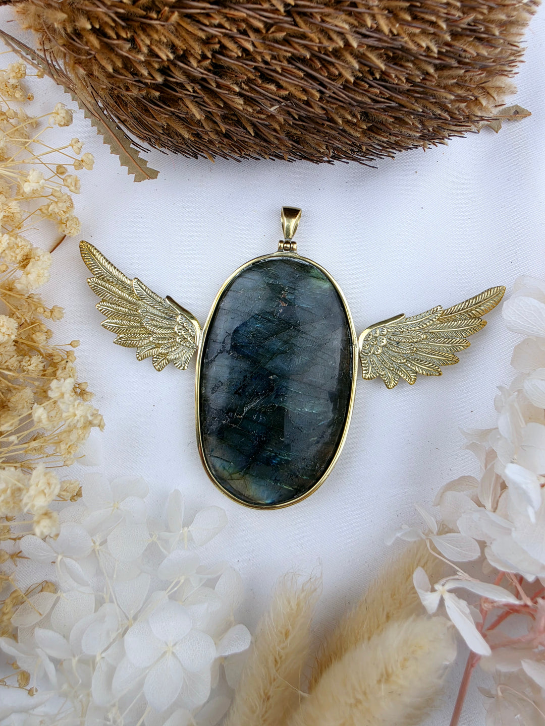 Labradorite Queen Anahata Brass Pendant