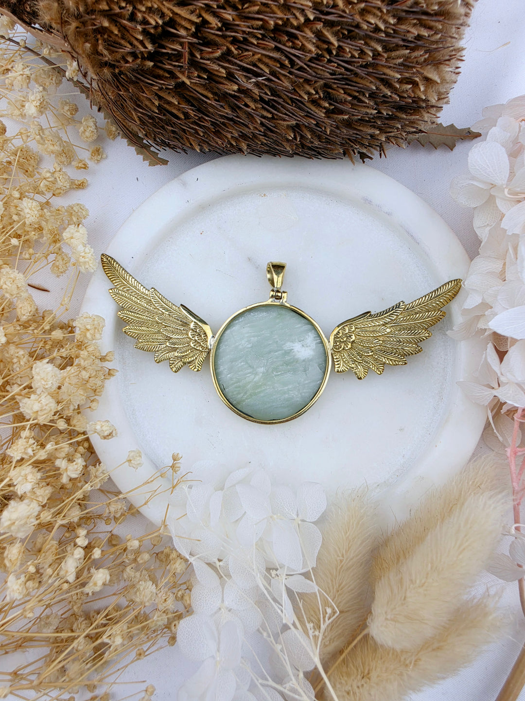 Jade Anahata Brass Pendant