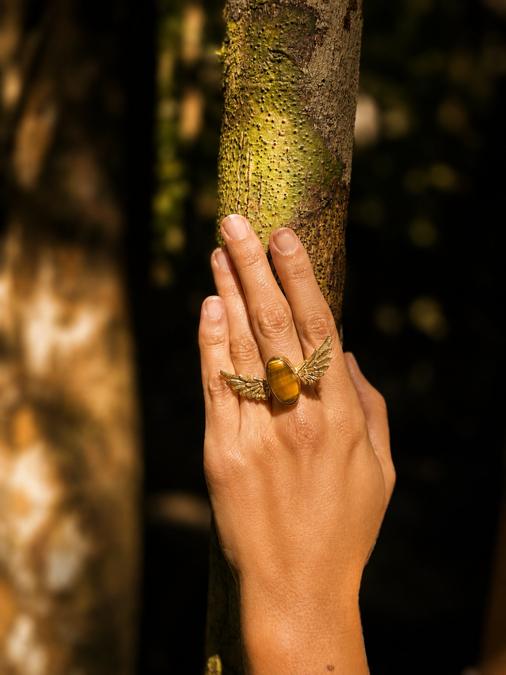 Tigers Eye Anahata Brass Ring