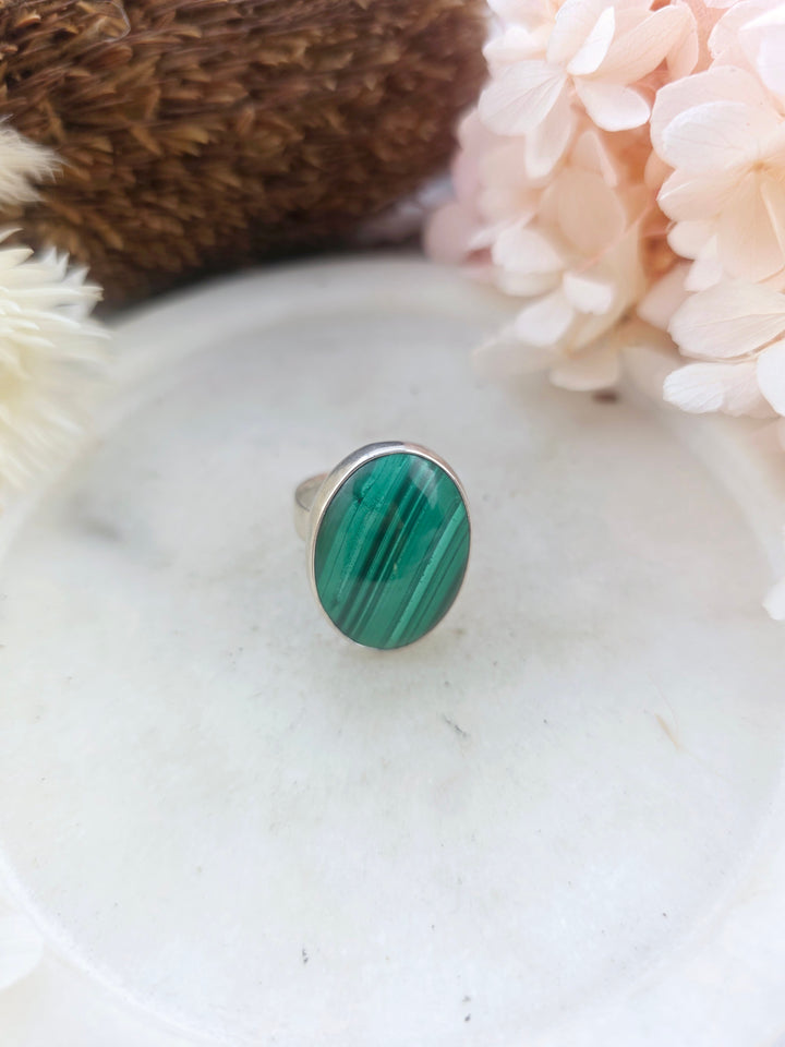 Malachite Silver Ring - Size 7 3/4