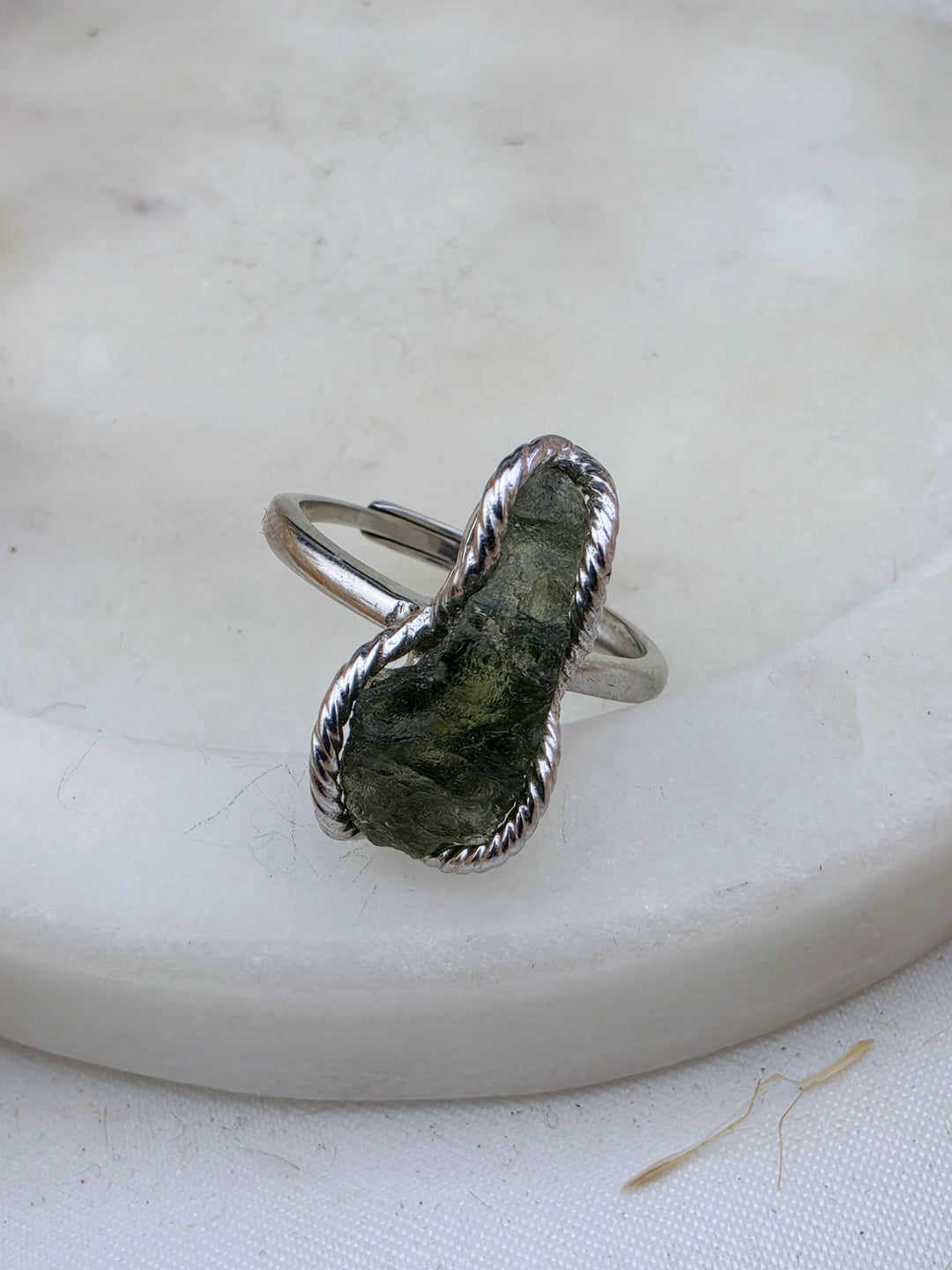 Moldavite Silver Ring - Adjustable