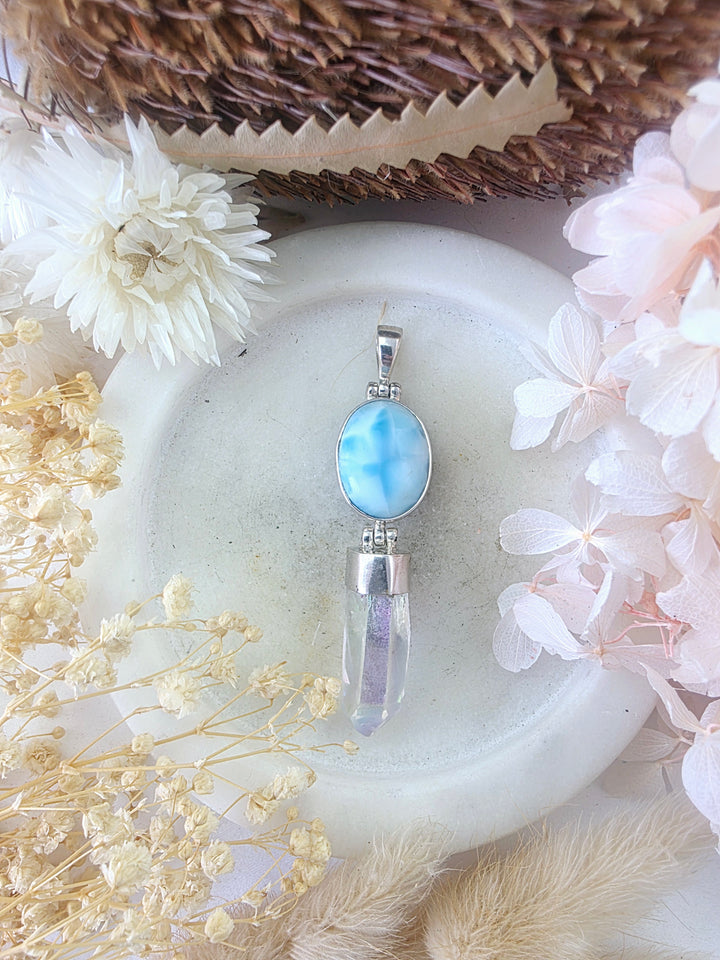 Angel Aura & Larimar Silver Pendant
