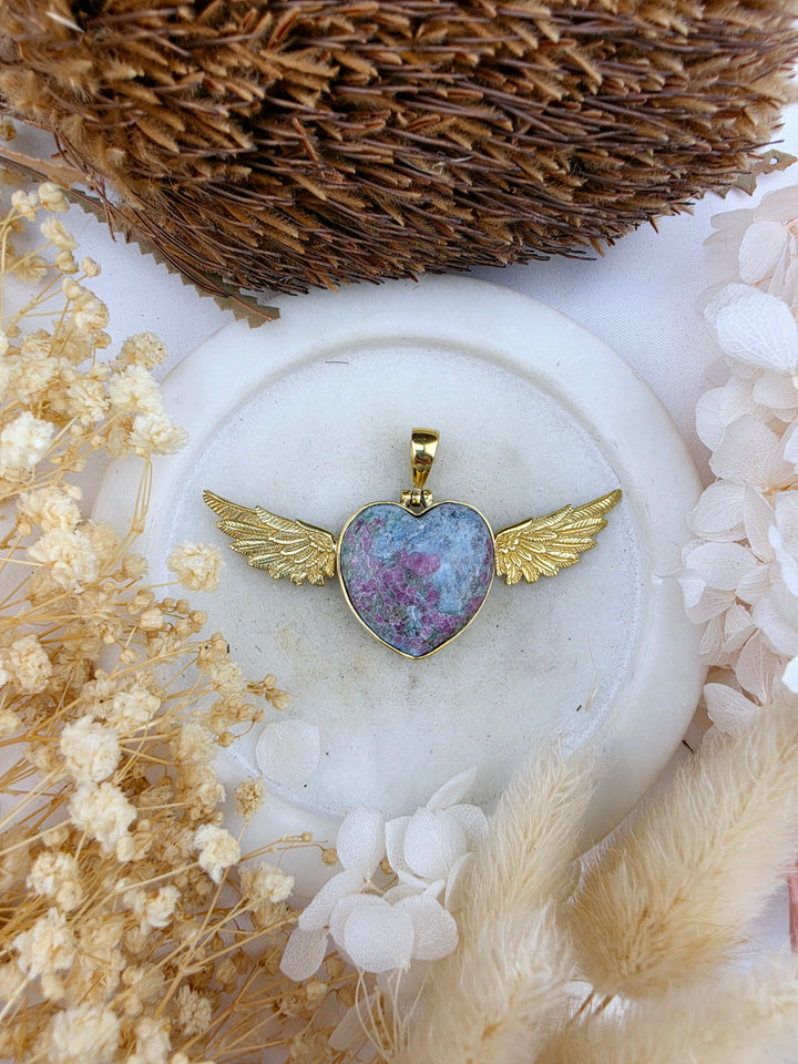 Ruby Kyanite Heart Anahata Brass Pendant