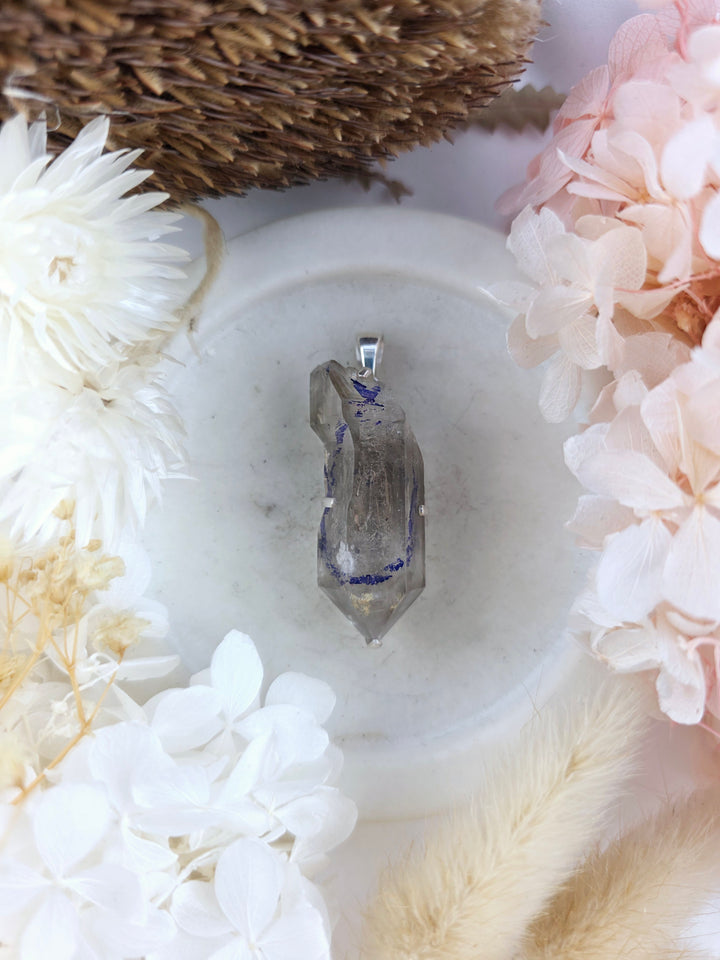 Clear Quartz with Enhydro Moving Bubbles Double Terminator Silver Pendant