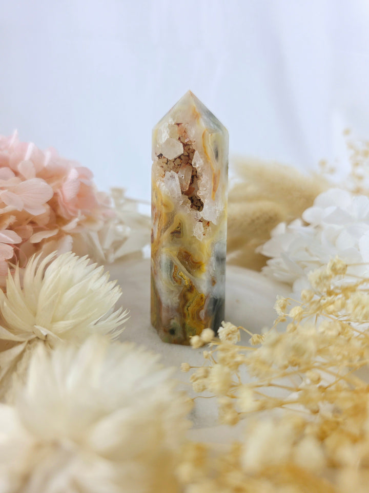 Crazy Lace Agate Druzy Tower