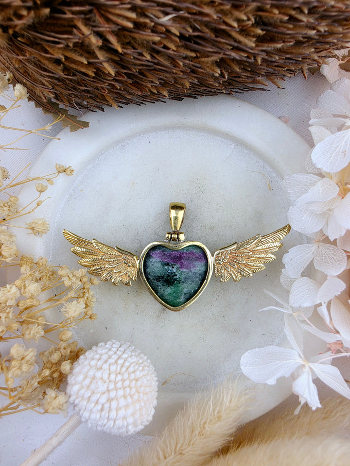 Ruby Zoisite Anahata Heart Brass Pendant