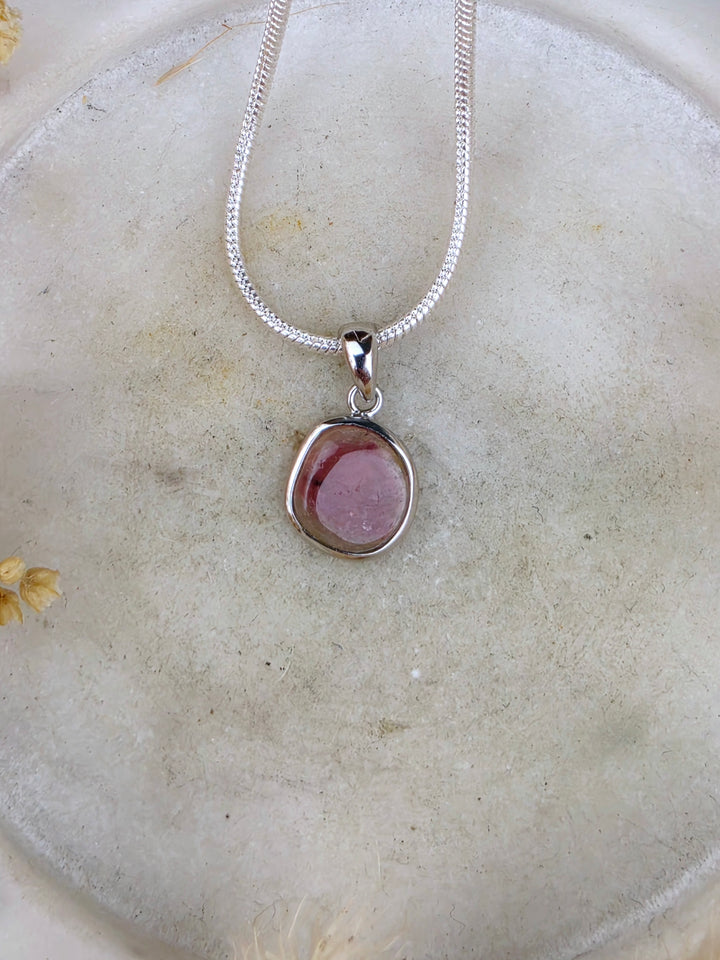 Watermelon Tourmaline Silver Pendant