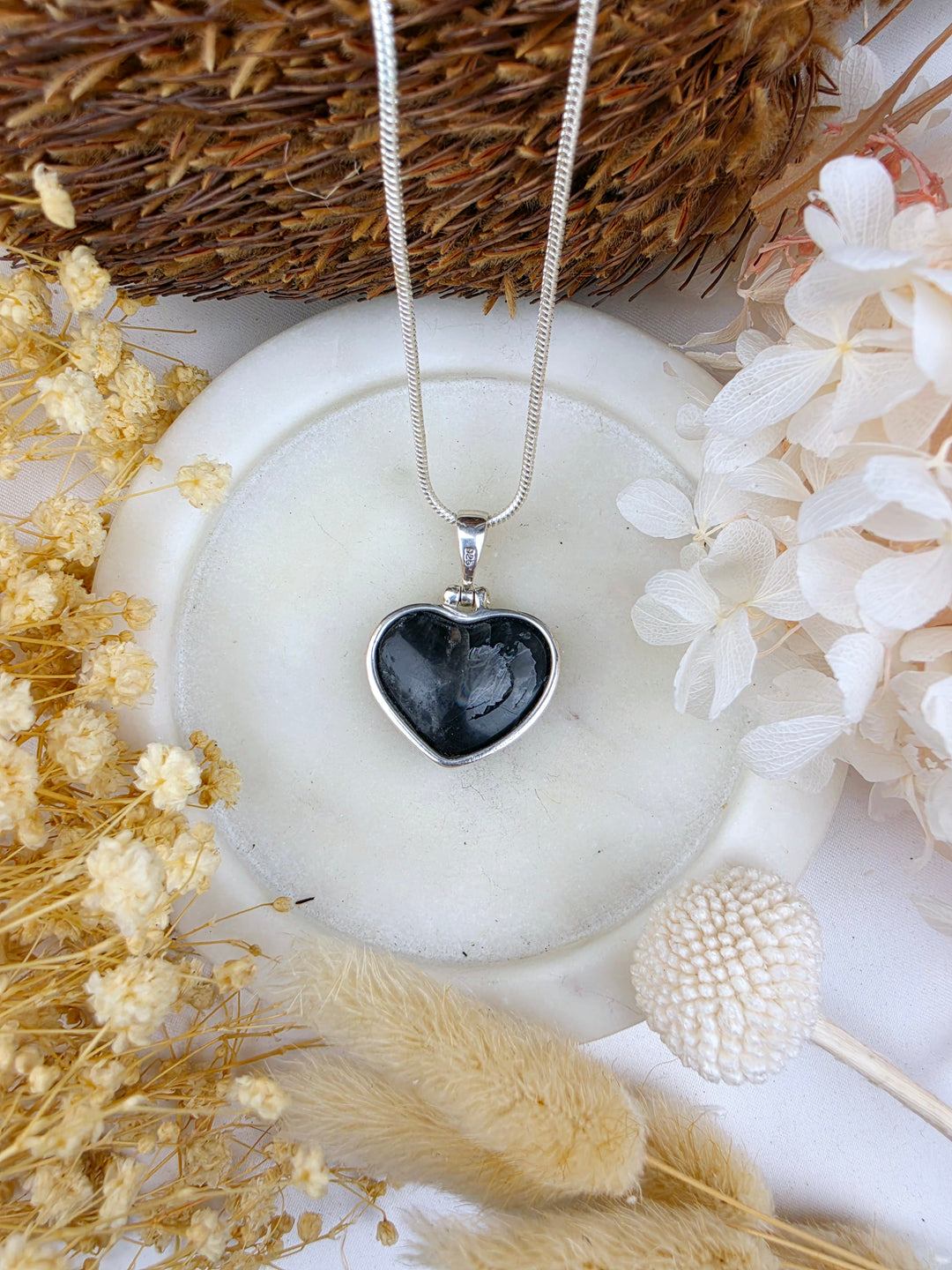 Black Moonstone Heart Silver Pendant - Begin Again