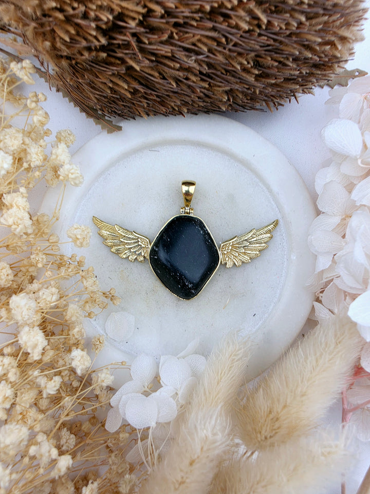 Black Obsidian Anahata Brass Pendant