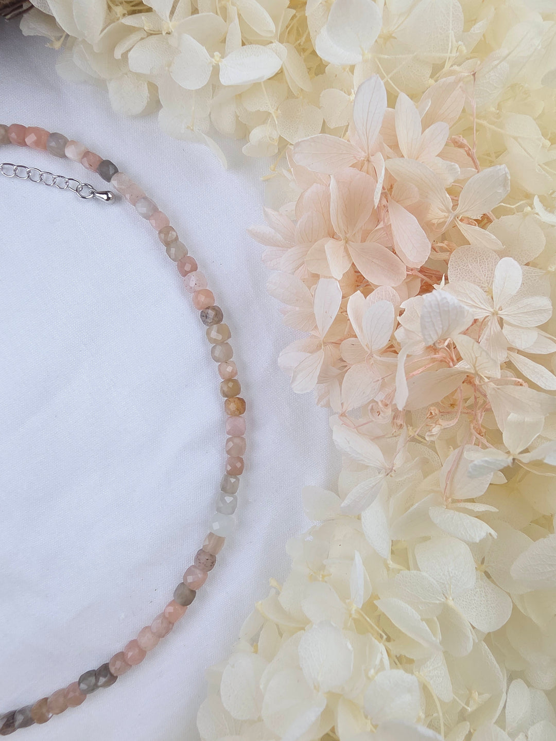 Black and Peach Moonstone Faceted Necklace — Moonlit Return