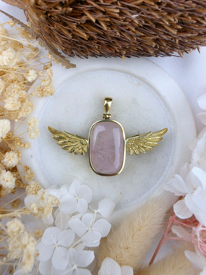 Rose Quartz Anahata Brass Pendant