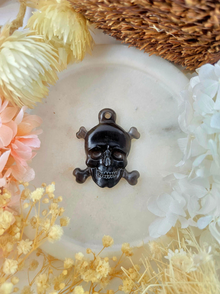 Black Obsidian Skull 'N' Bones Pendant