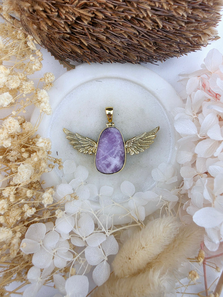 Lepidolite Anahata Brass Pendant