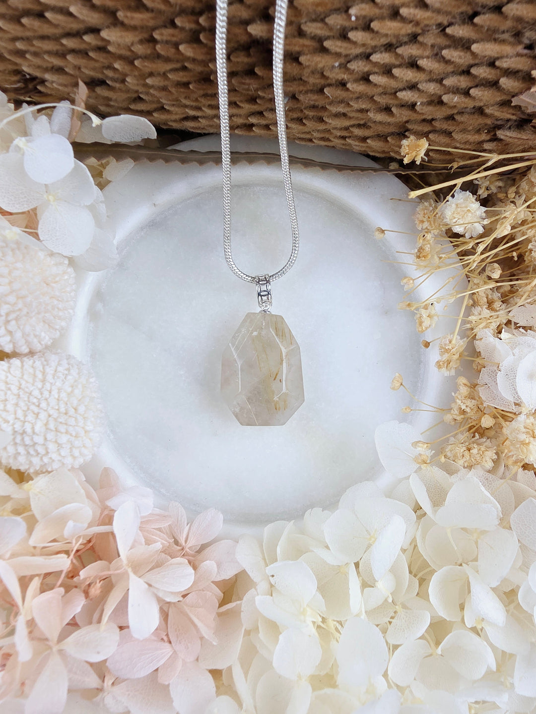 Rutilated Quartz Faceted Silver Pendant - Illuminated