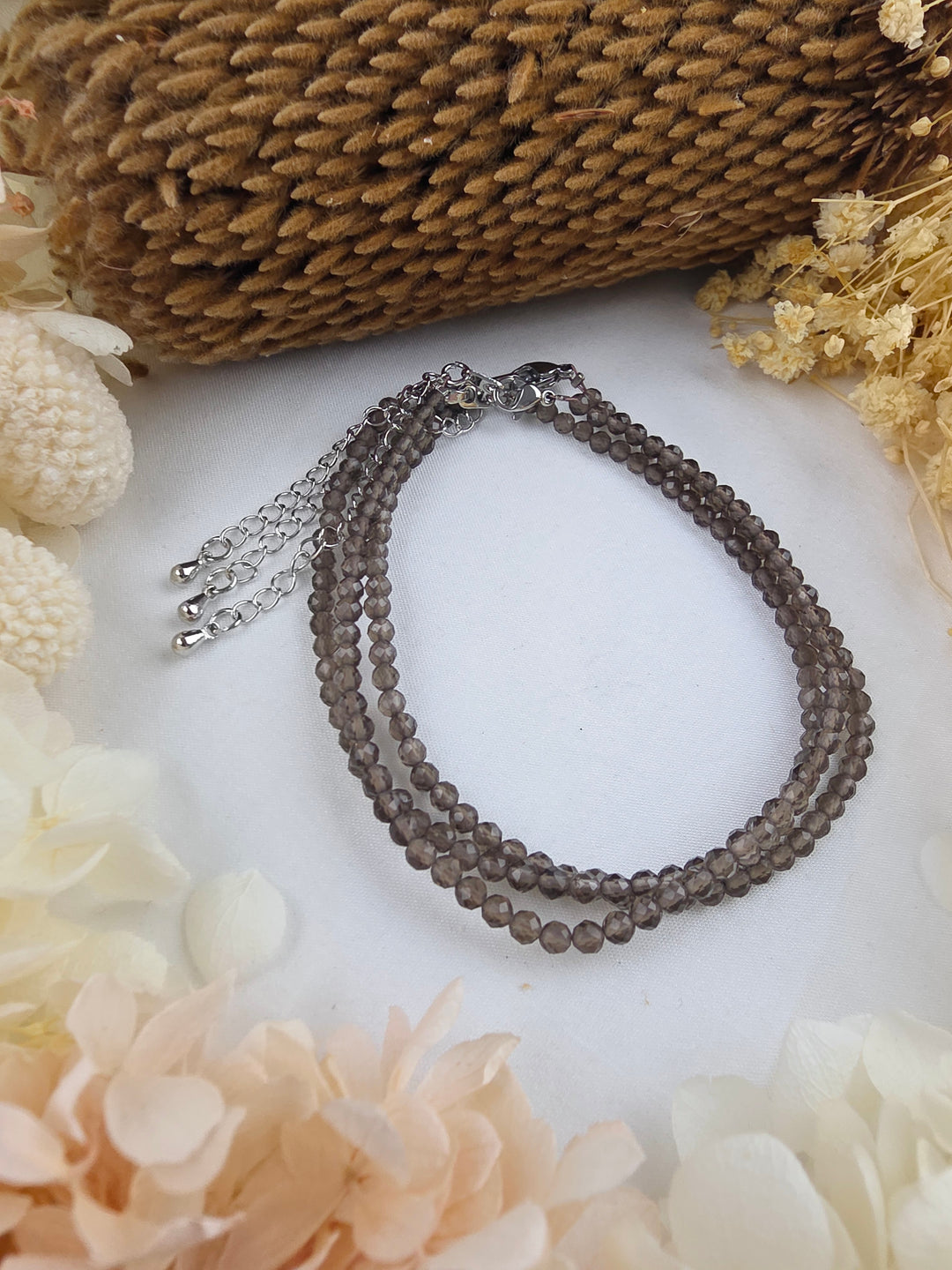 Smoky Quartz Faceted Bracelet - 3mm (Adjustable Chain)