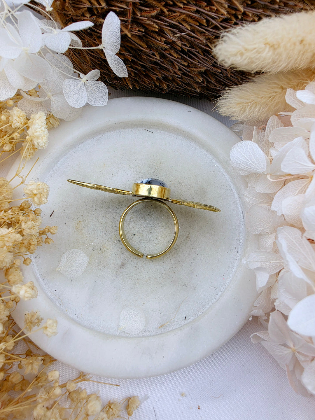 Merlinite Anahata Brass Ring
