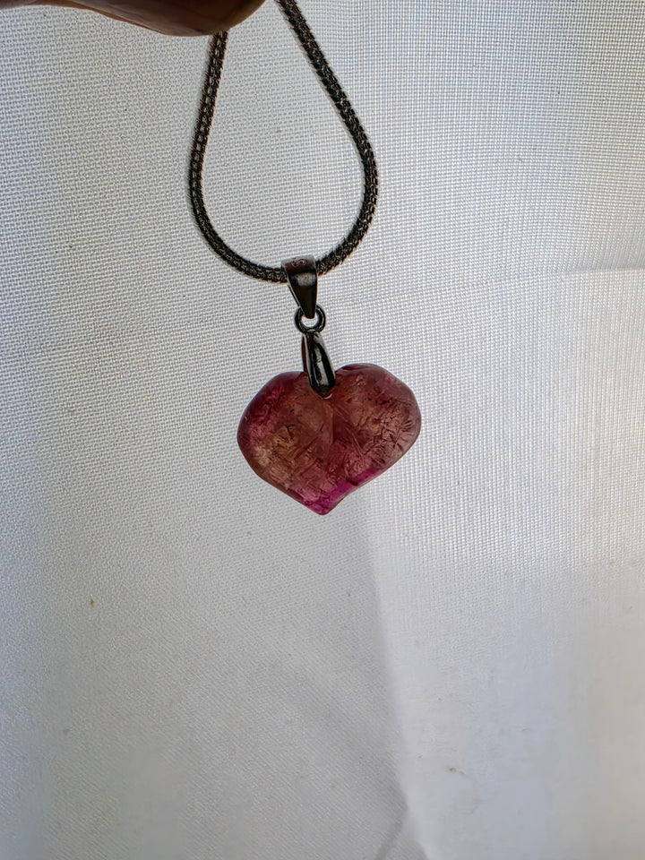 Pink & Orange Tourmaline Heart Silver Pendant