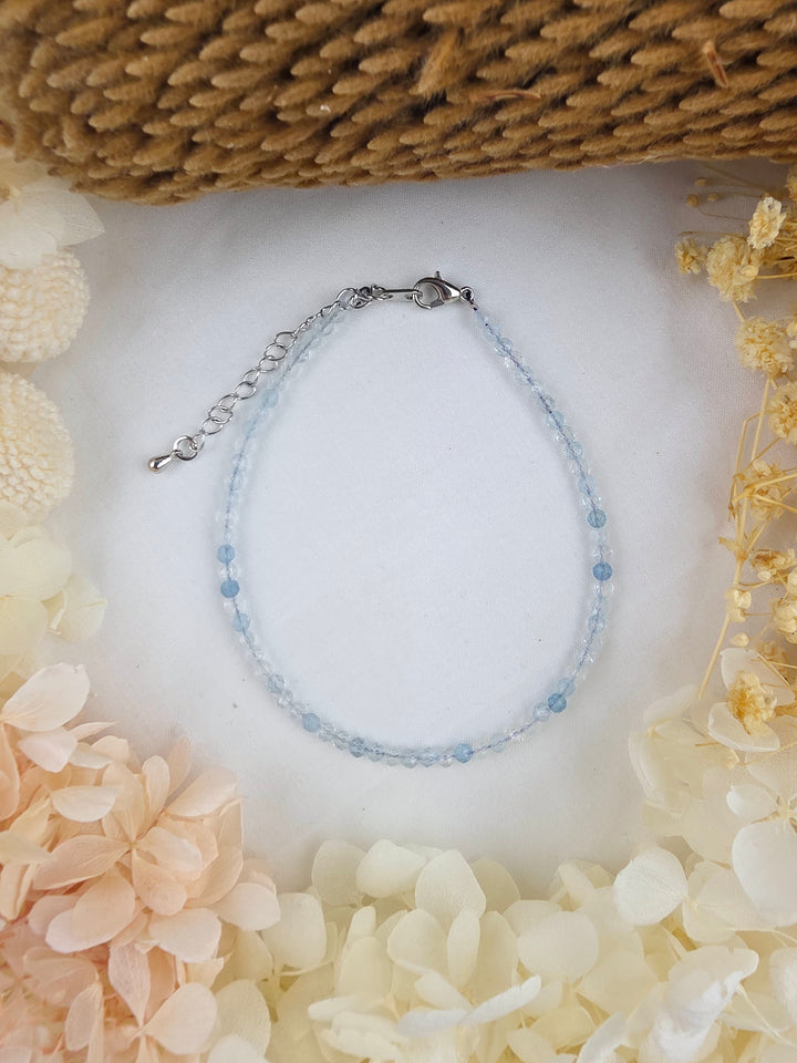 Aquamarine Faceted Bracelet - 3mm (Adjustable Chain)