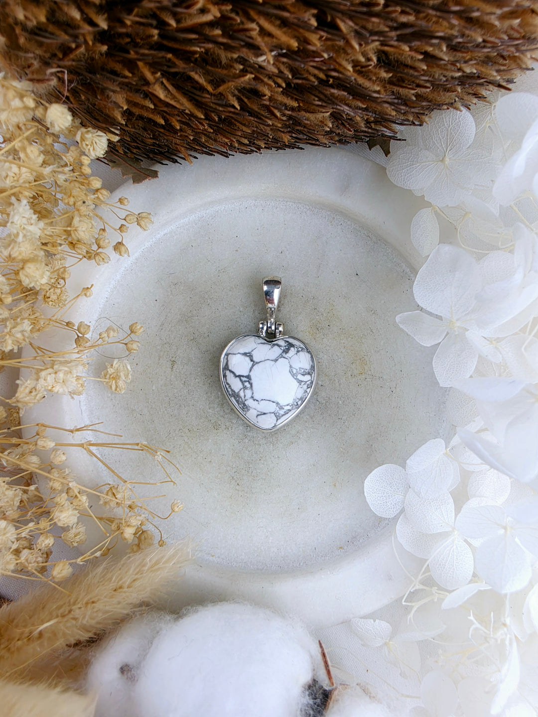Howlite Heart Silver Pendant