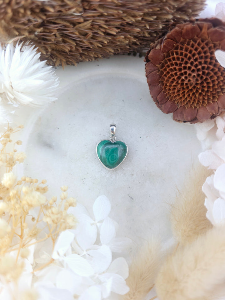 Malachite Heart Silver Pendant