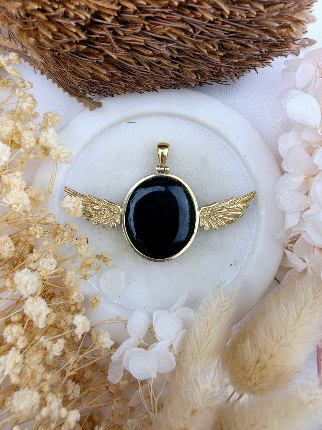 Black Obsidian Anahata Brass Pendant