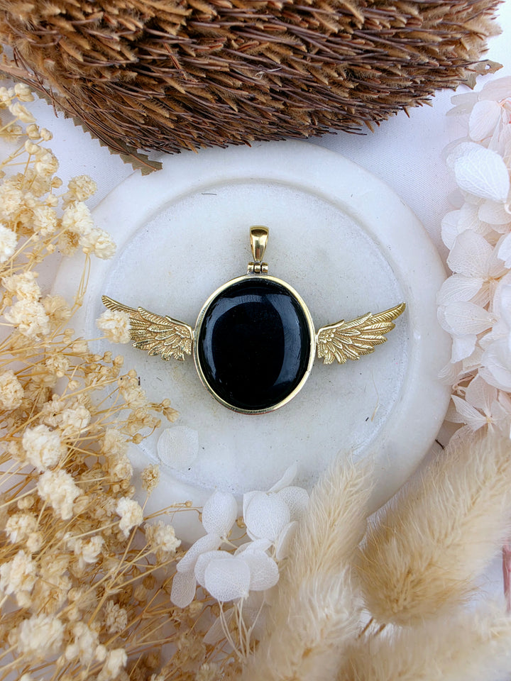 Black Obsidian Anahata Brass Pendant