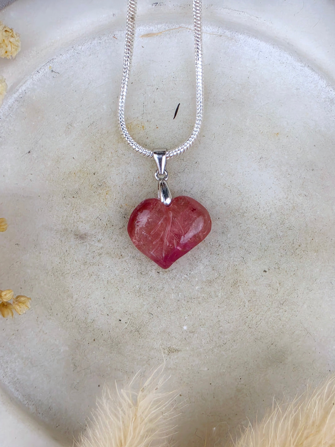 Pink & Orange Tourmaline Heart Silver Pendant