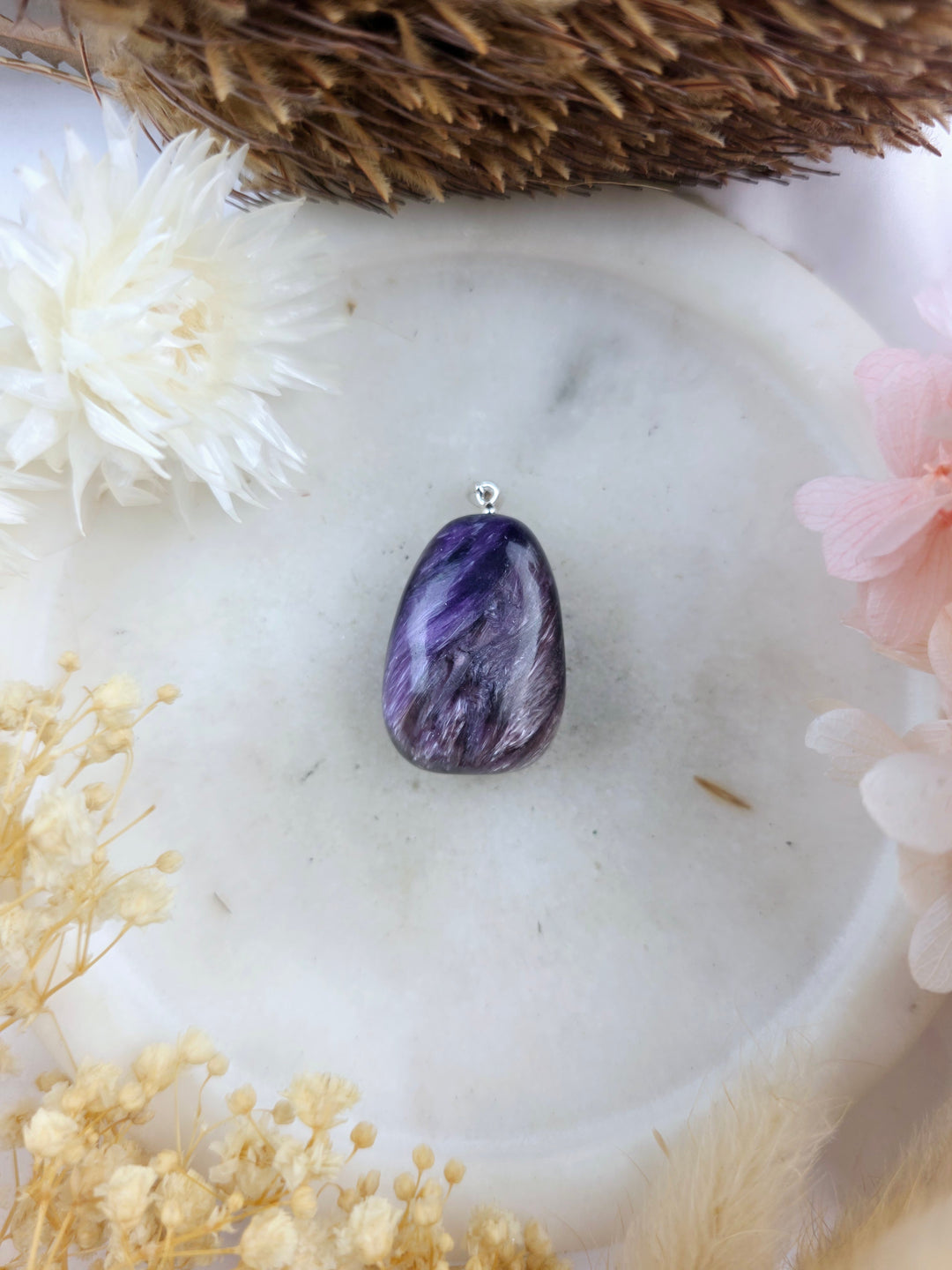Charoite Tumbled Silver Pendant