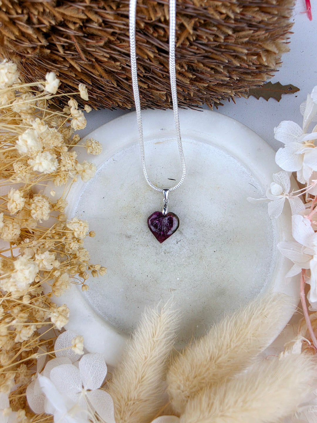 Watermelon Tourmaline Heart Silver Pendant