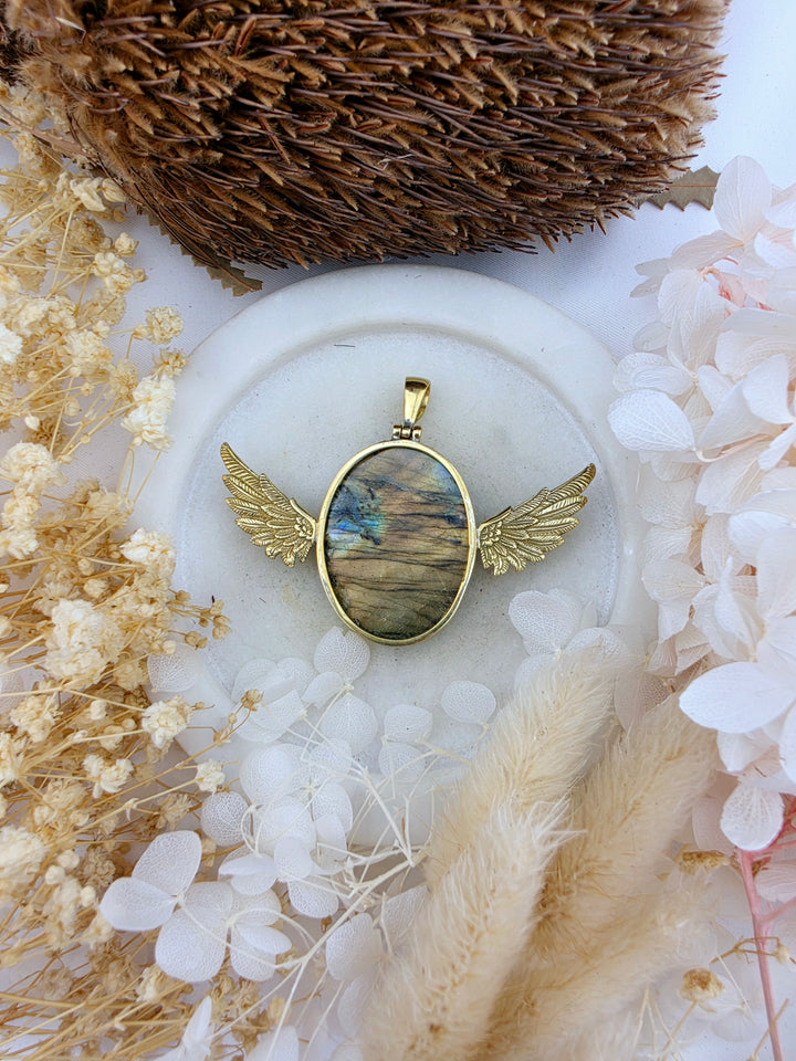 Labradorite Anahata Brass Pendant