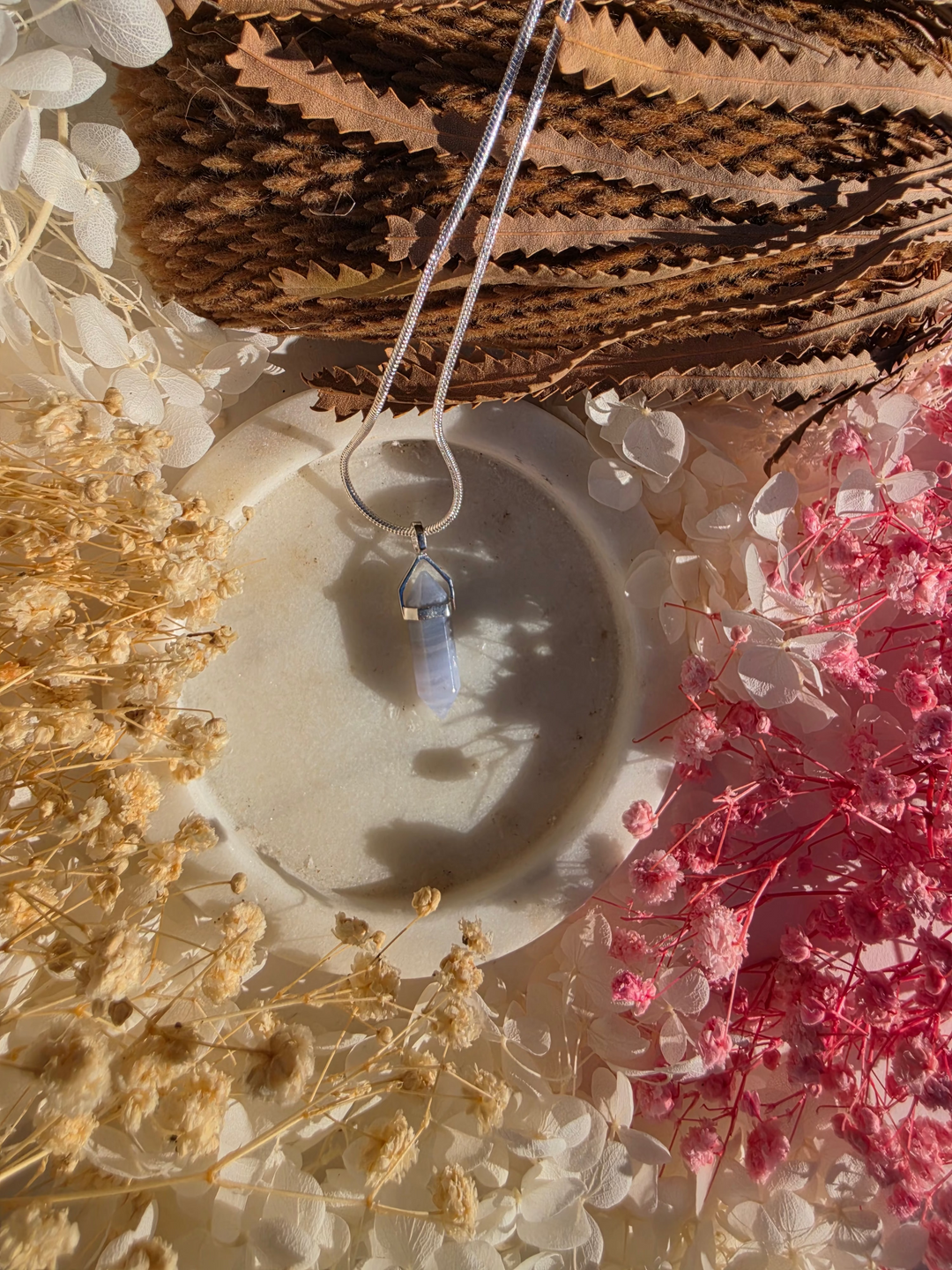 Blue Lace Agate Alignment Silver Pendant