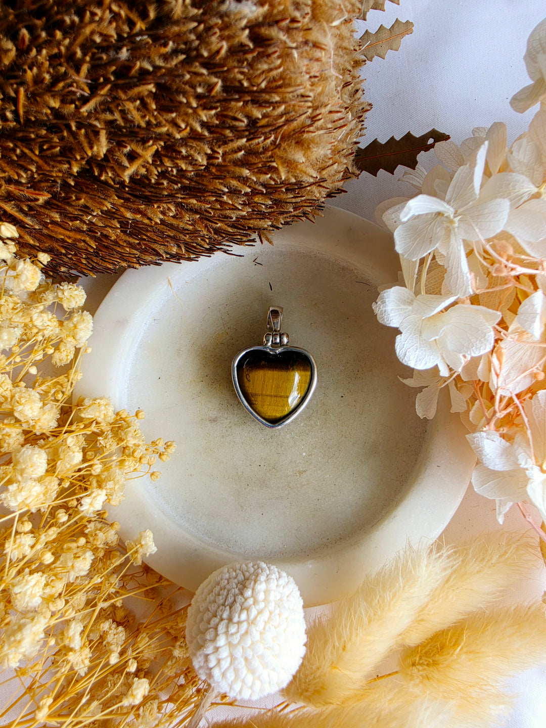 Tigers Eye Heart Silver Pendant