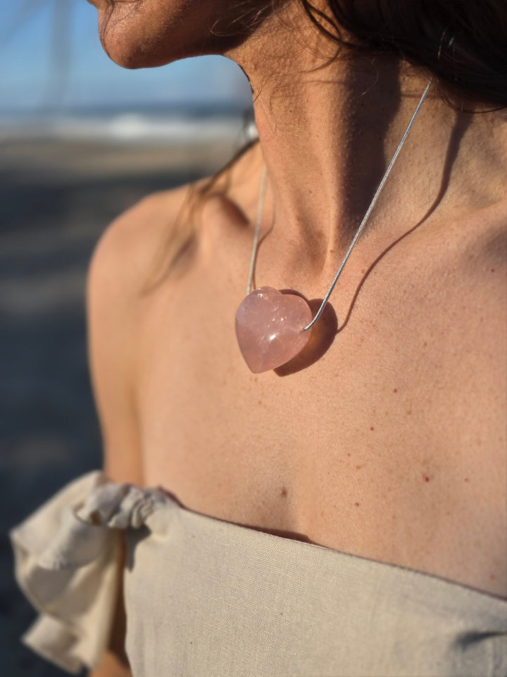 Rose Quartz Large Heart Pendant