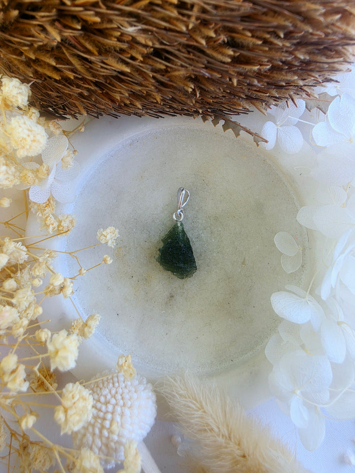 Moldavite Silver Pendant