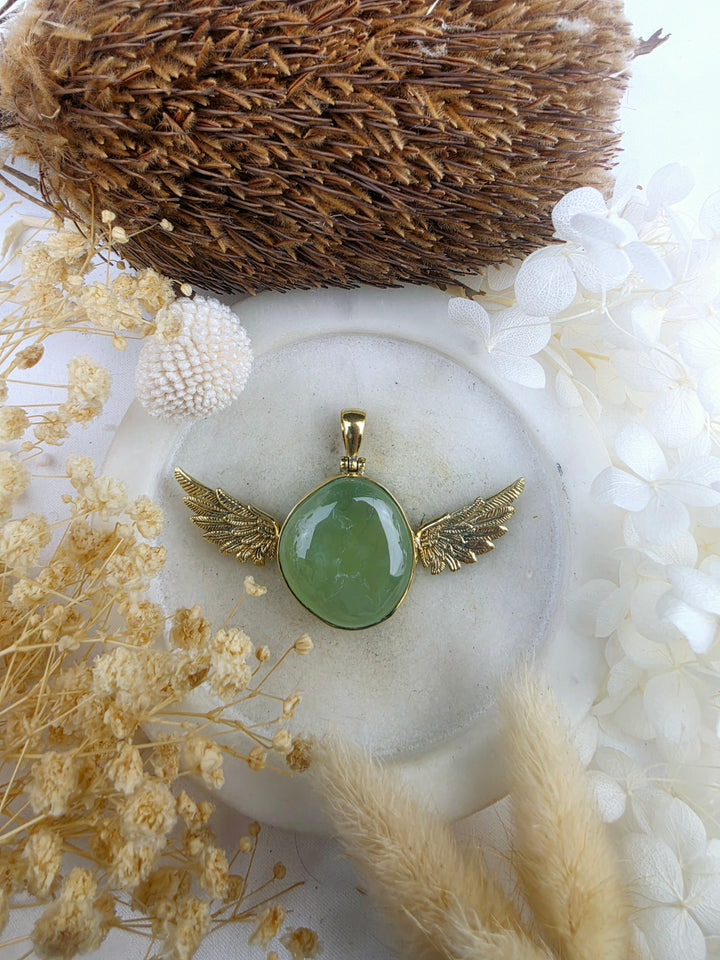 Prehnite Anahata Brass Pendant