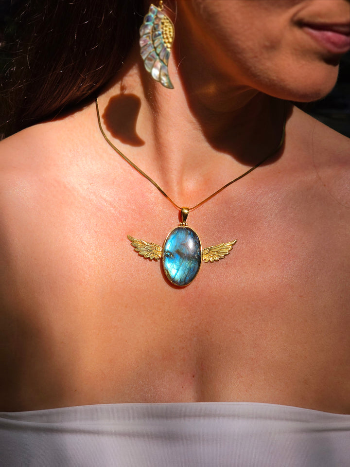 Labradorite Anahata Brass Pendant