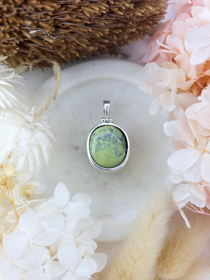 Serpentine with Pyrite Silver Pendant