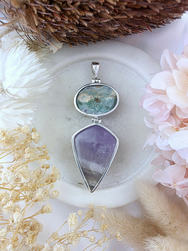 Ruby Fuchsite & Amethyst Silver Pendant
