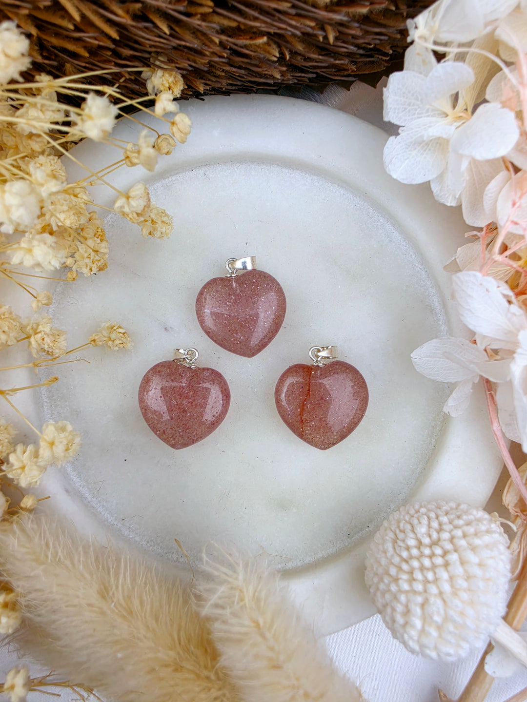 Strawberry Quartz Heart Silver Pendant