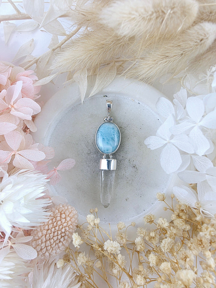Larimar Clear Quartz Silver Pendant