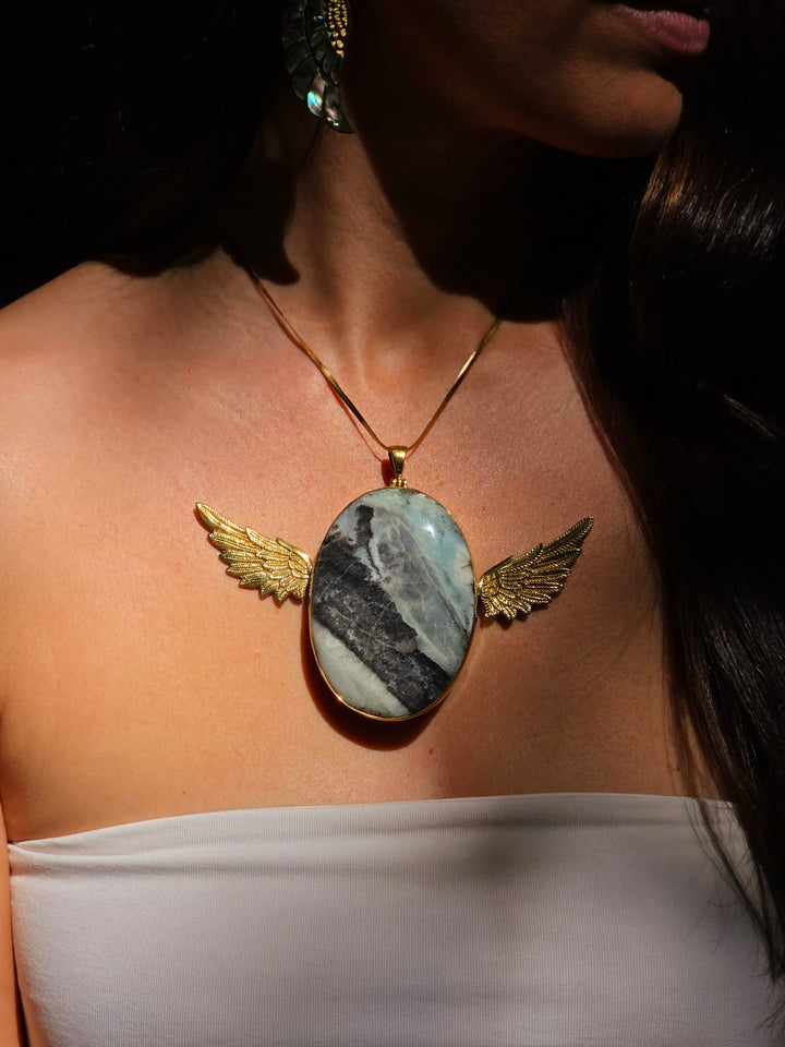 Amazonite Large Anahata Brass Pendant