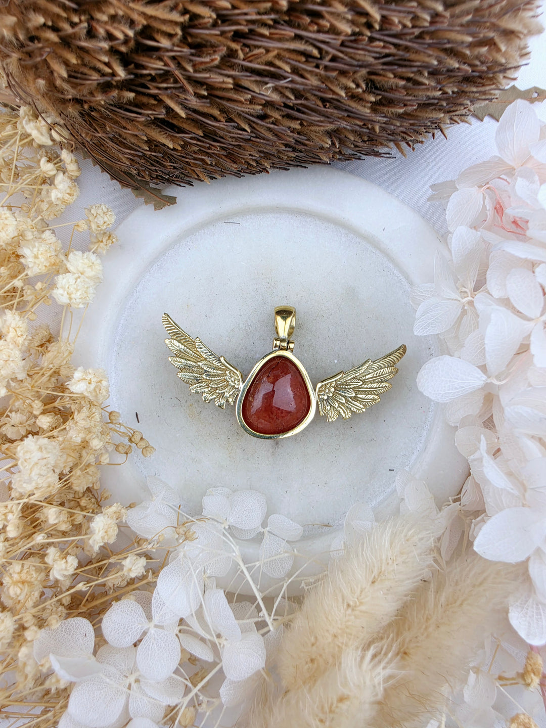 Carnelian Anahata Brass Pendant